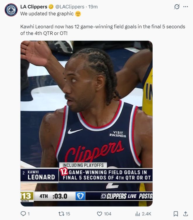 伦纳德绝杀锁定胜局 创NBA历史纪录